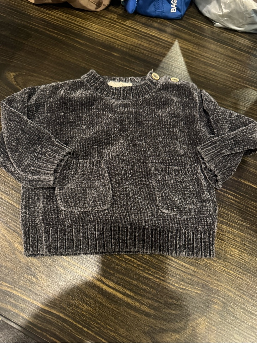 Jessica Simpson Dark Gray Chenille Crewneck Sweater with Pockets